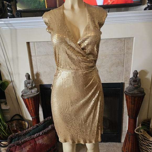 Michael Kors Dresses & Skirts - MICHAEL Michael Kors Gold Sequin Mini Tie Wrap Dress. Size XS.